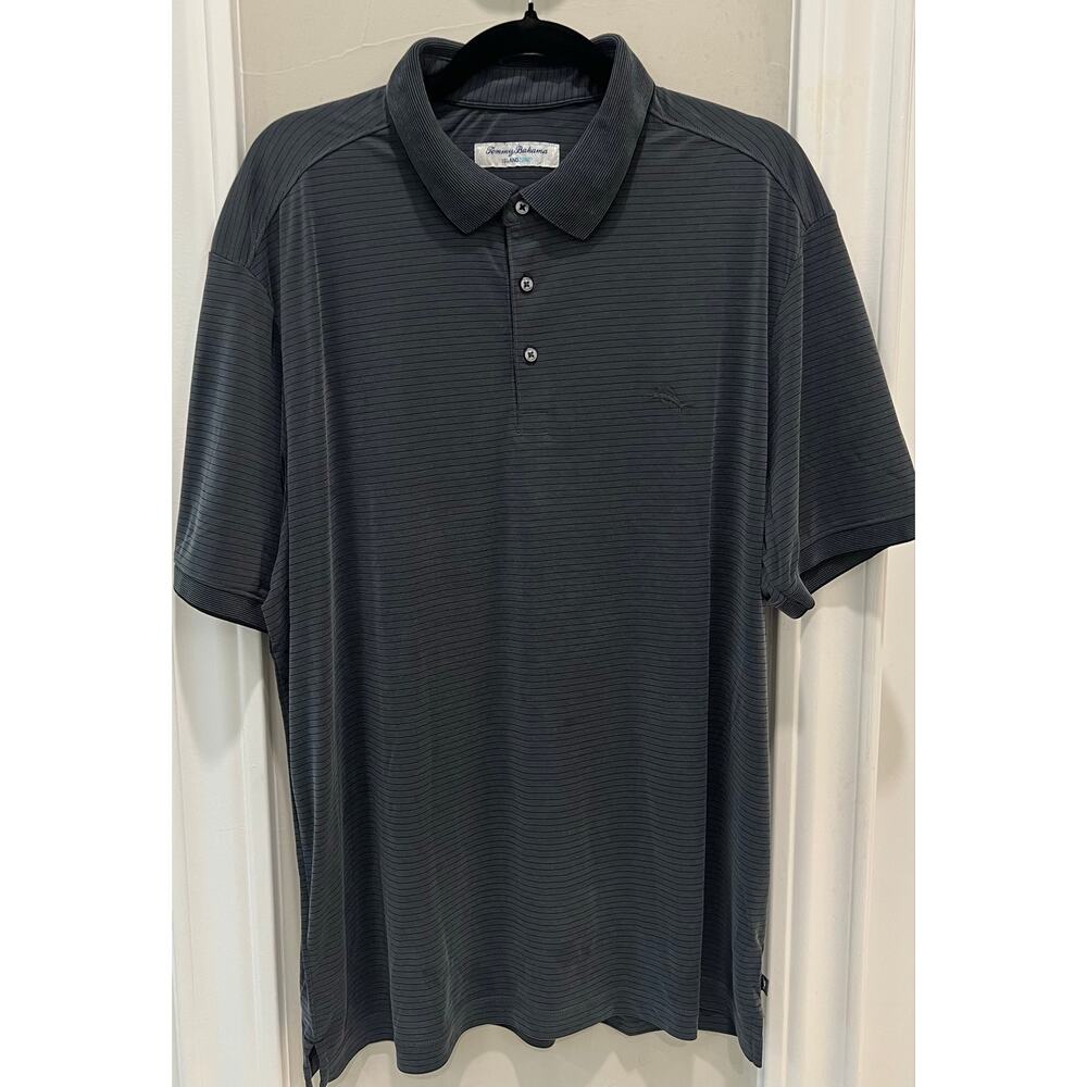 Tommy Bahama IslandZone Polo Shirt Men’s XL Gray Striped Tencel Modal Short SLV